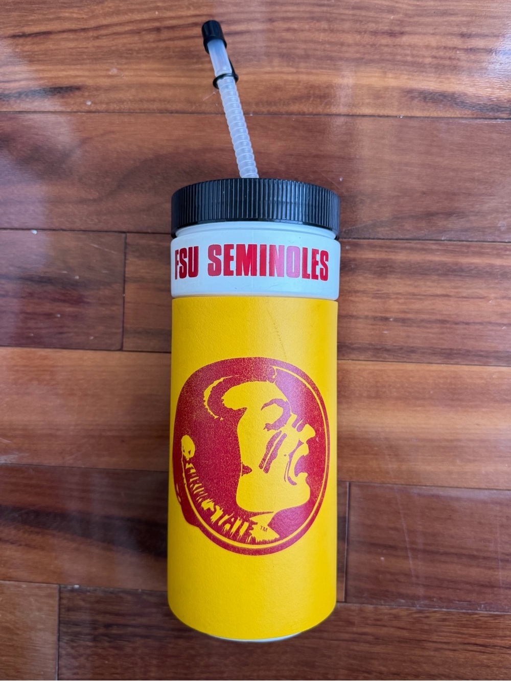 Vintage Florida State FSU Seminoles Foam Insulated Water Bottle with Straw gold